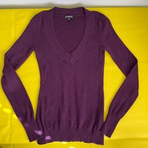 Express V-neck Knit Sweater, Eggplant Purple, Size S